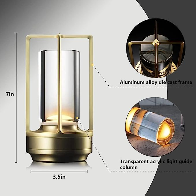 Lampu Meja Hias Touch LED USB Rechargeable Tri Color 2000mAh - TD005 - Golden