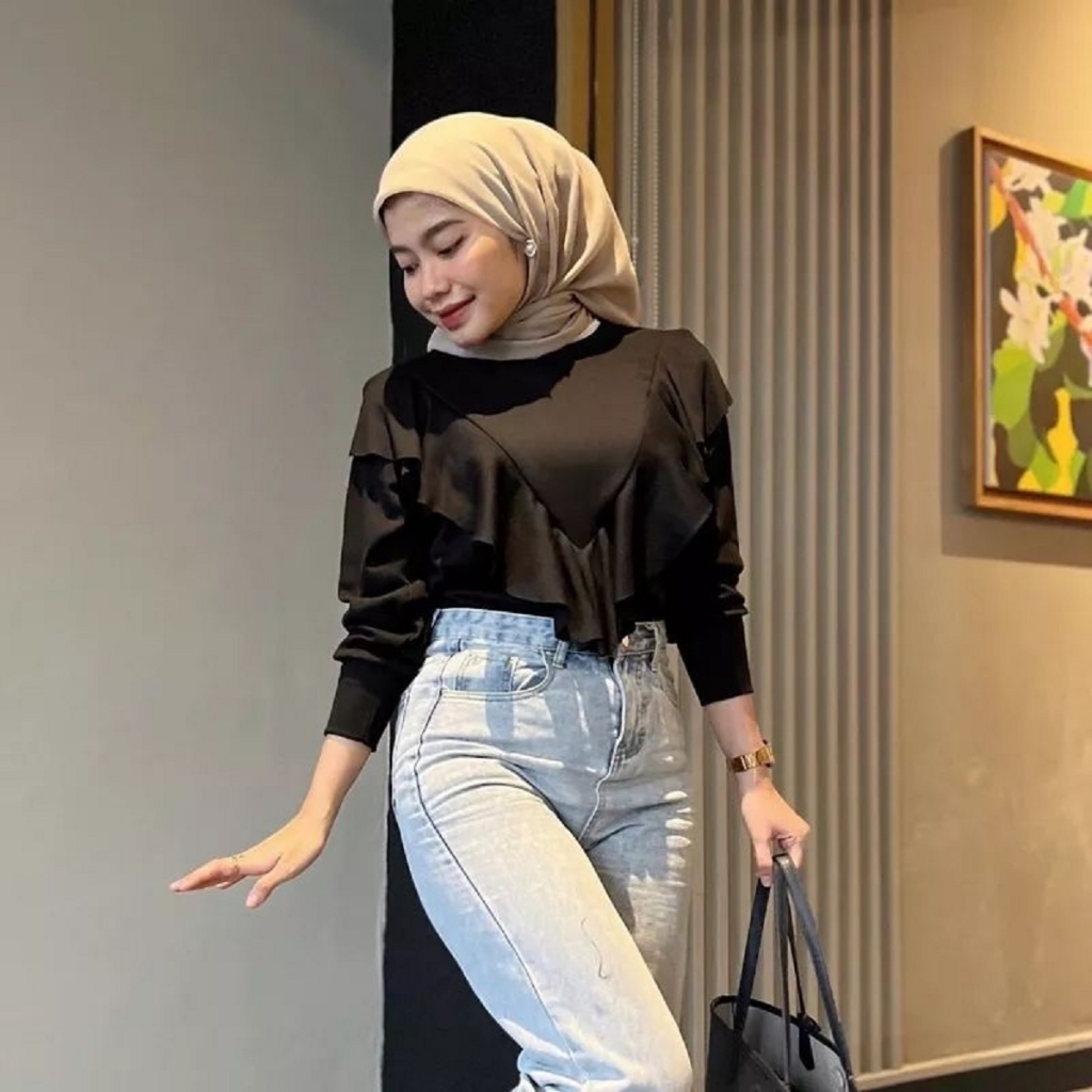 Sweater Wanita All Size Bahan Melar - Atasan Wanita Polos