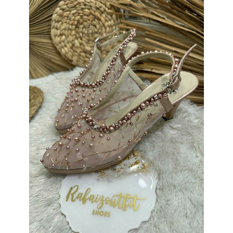 Sepatu wedding pesta Cantik Ismi rosegold 7 cm runcing