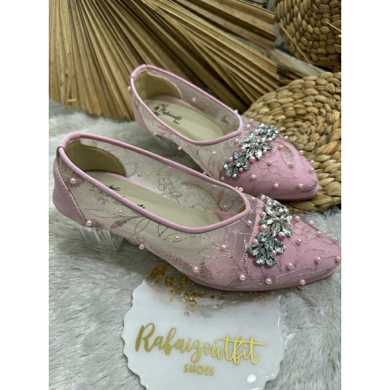 Sepatu wedding Pesta Mingka pink 5cm kaca