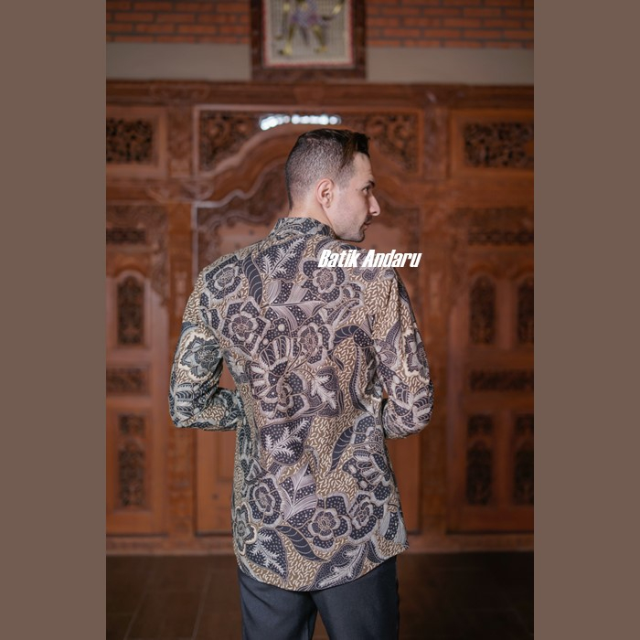 Kemeja Batik Pria Slimfit Lengan Panjang Full Furing Ero Warna Coklat