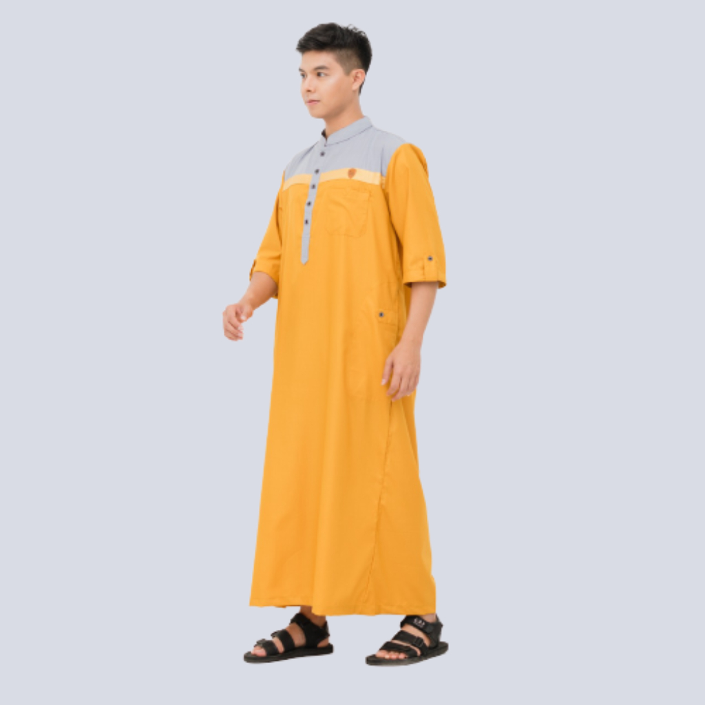 Kawan Muslim - Jubah Gamis Ikhwan Dewasa Premium Modern Model Kancing Mix Warna Lengan Pendek Navy Putih