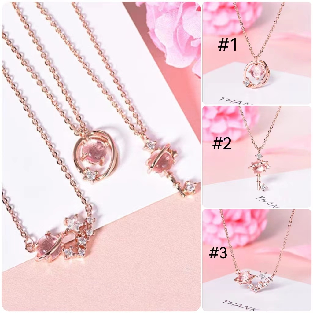 [1 PCS] Kalung Chain Necklace Planet Blue Crystal Sapphire Clavicle Pendant Necklace Fashion Jewelry