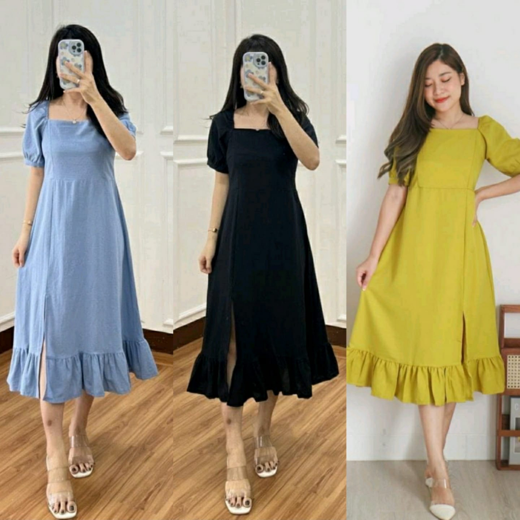 Masare Daily Midi Dress Lengan Pendek Terbaru Crinkle Airflow Baju Wanita Korean Style