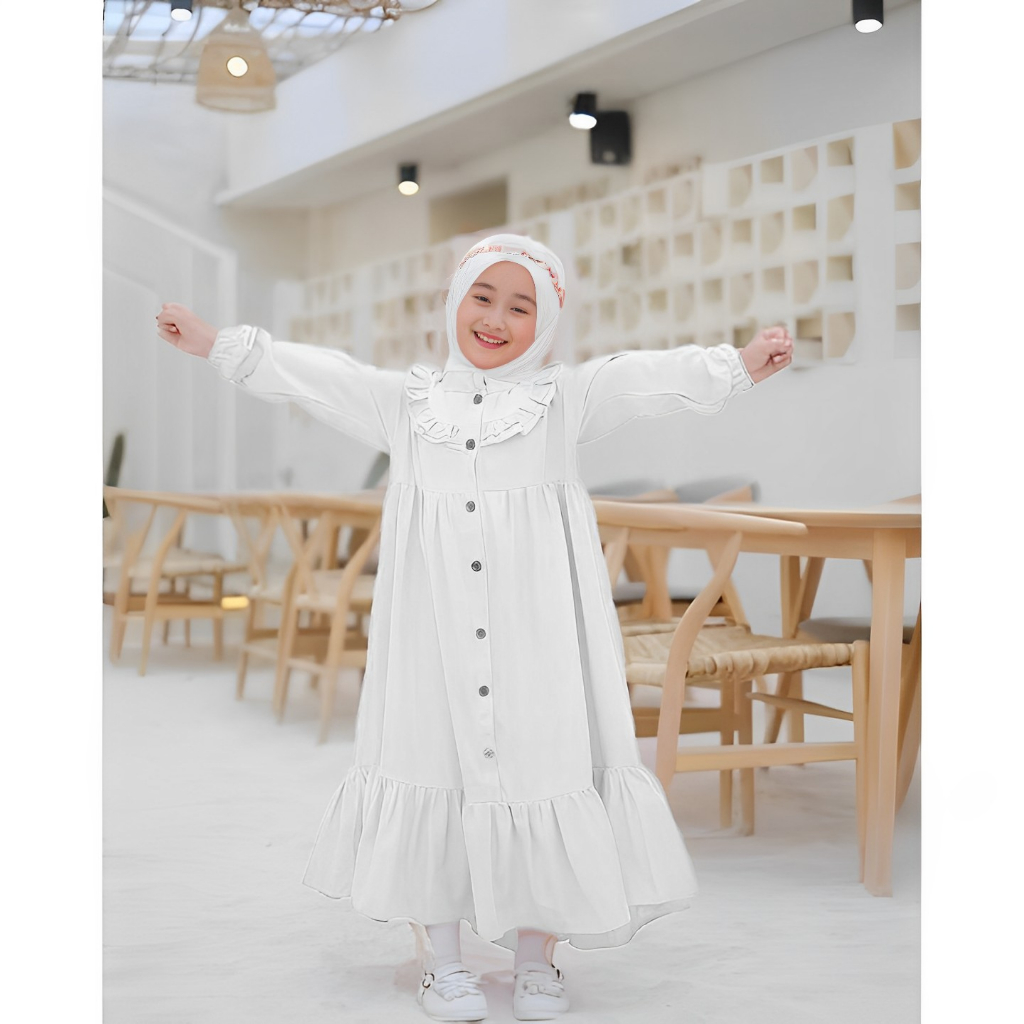 Gamis Putih Anak Perempuan / Gamis Set Hijab / Gamis Putih Crinkle / Gamis Anak Putih / Dress Anak Putih / Syakira Kids/ Syifa Kids