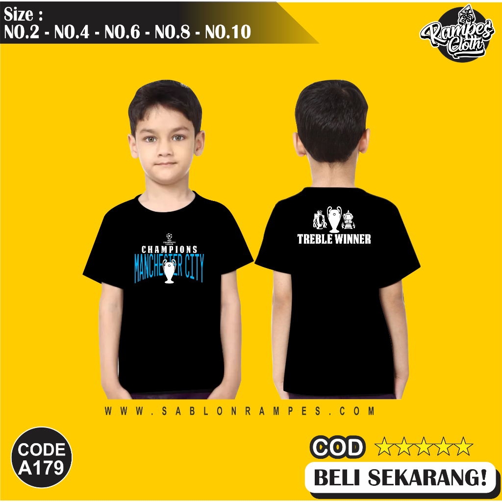 Kaos Anak TREBLE WINNER MAN CITY Combett 30s A176