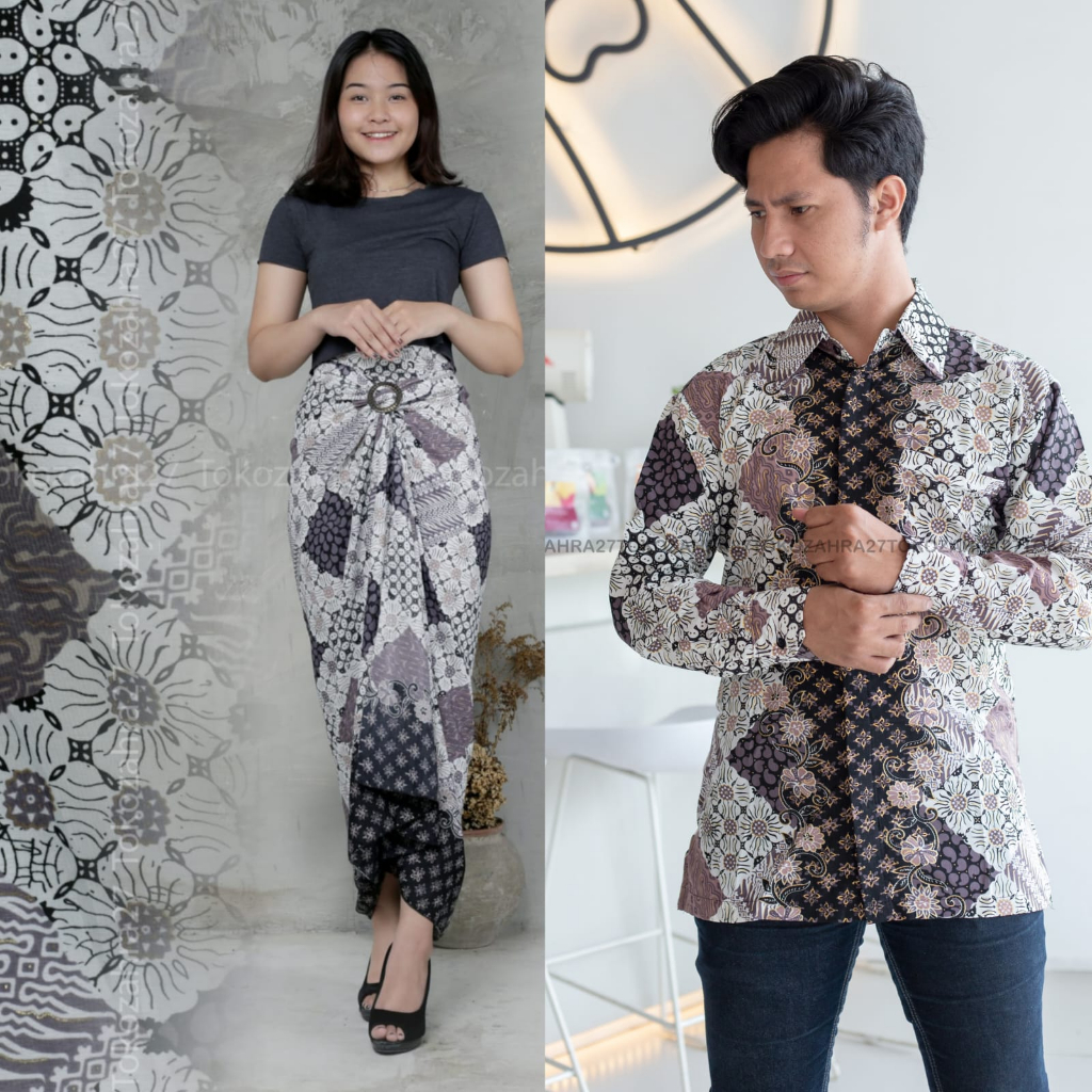 Couple Kemeja Batik Rok Lilit batik Lengan Panjang MOTIF WAJIK