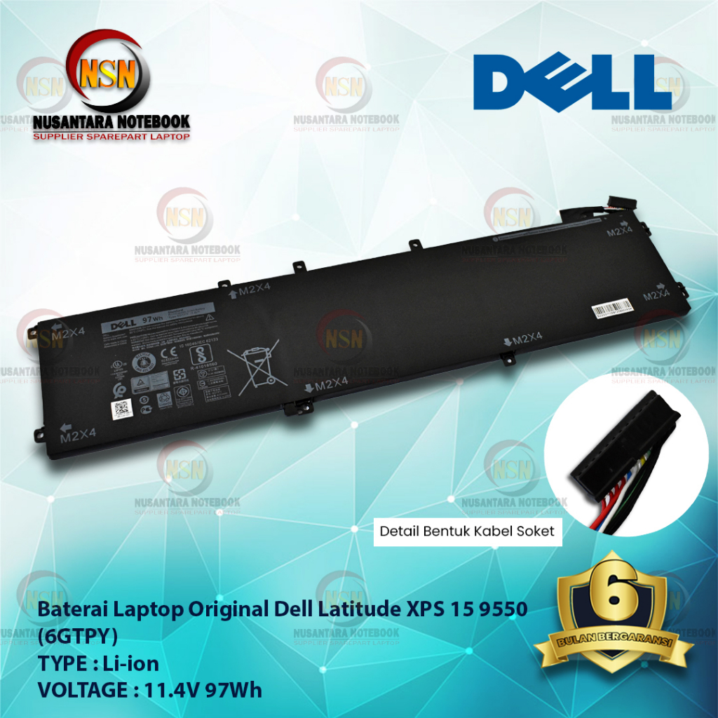 Baterai Laptop Dell ORI for Latitude XPS 15 9550 6GTPY 11.4V 97Wh