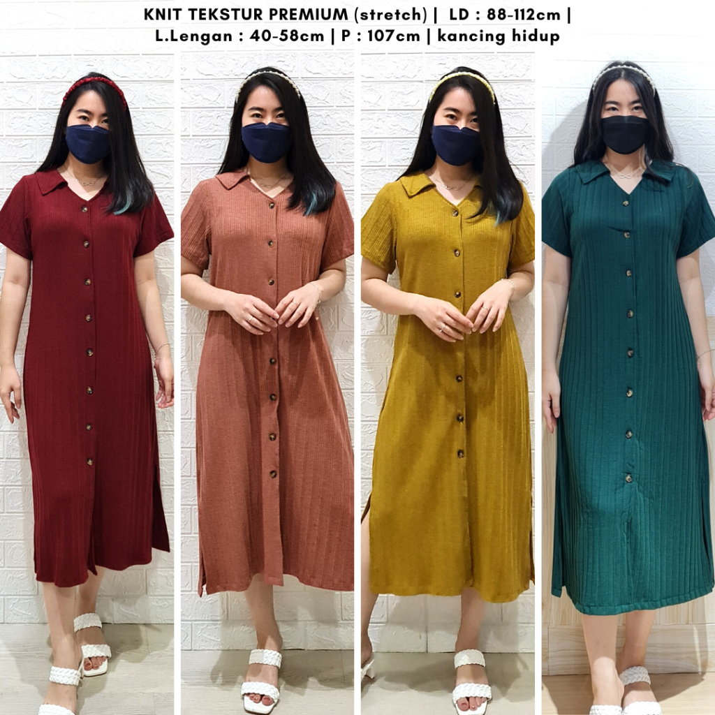 2792 nabula knit button busui dress natal polos dress kerah