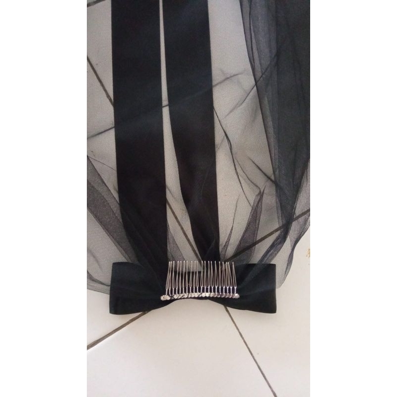 Halloween bride black veil dengan pita