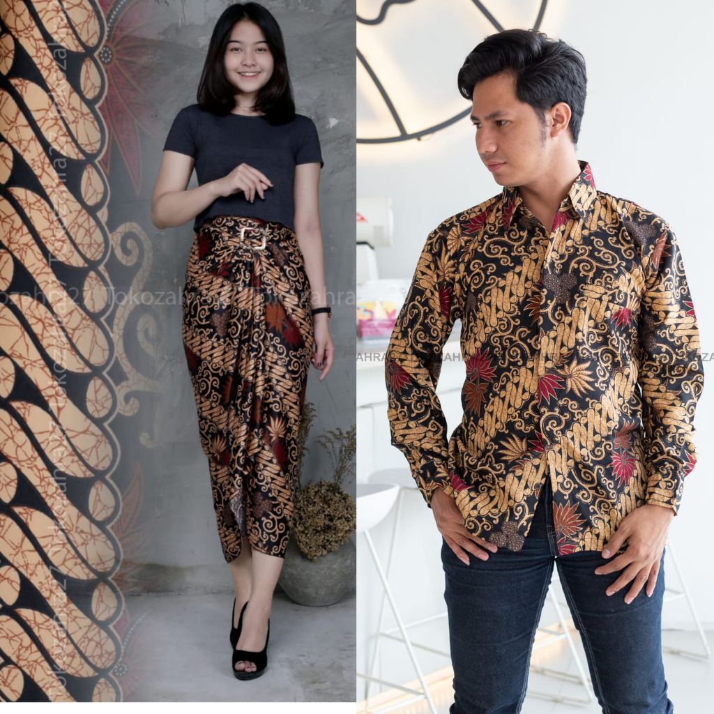 Couple Kemeja Batik Rok Lilit batik Lengan Panjang MOTIF KENANGA