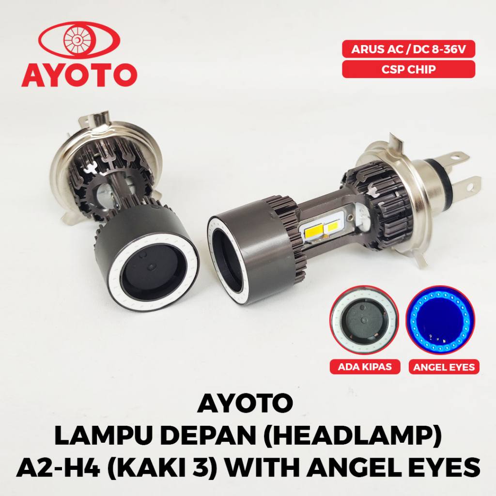 [AYOTO] LAMPU DEPAN (HEADLAMP) H4 LED AE2-H4 (ANGEL EYES WARNA BIRU)/a2h4 UNTUK MOBIL / MOTOR LAKI