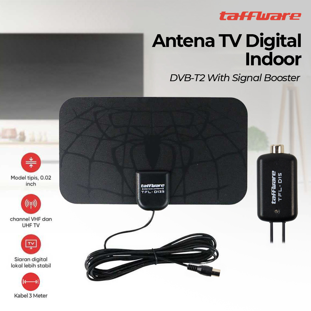 Taffware Antena TV Digital DVB-T2 High Gain 25dB with Signal Booster Amplifier - TFL-D146