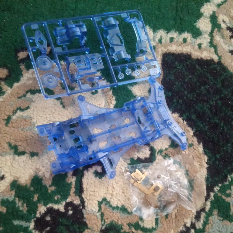 chassis gear box clear biru + terminal Vs replika tamiya