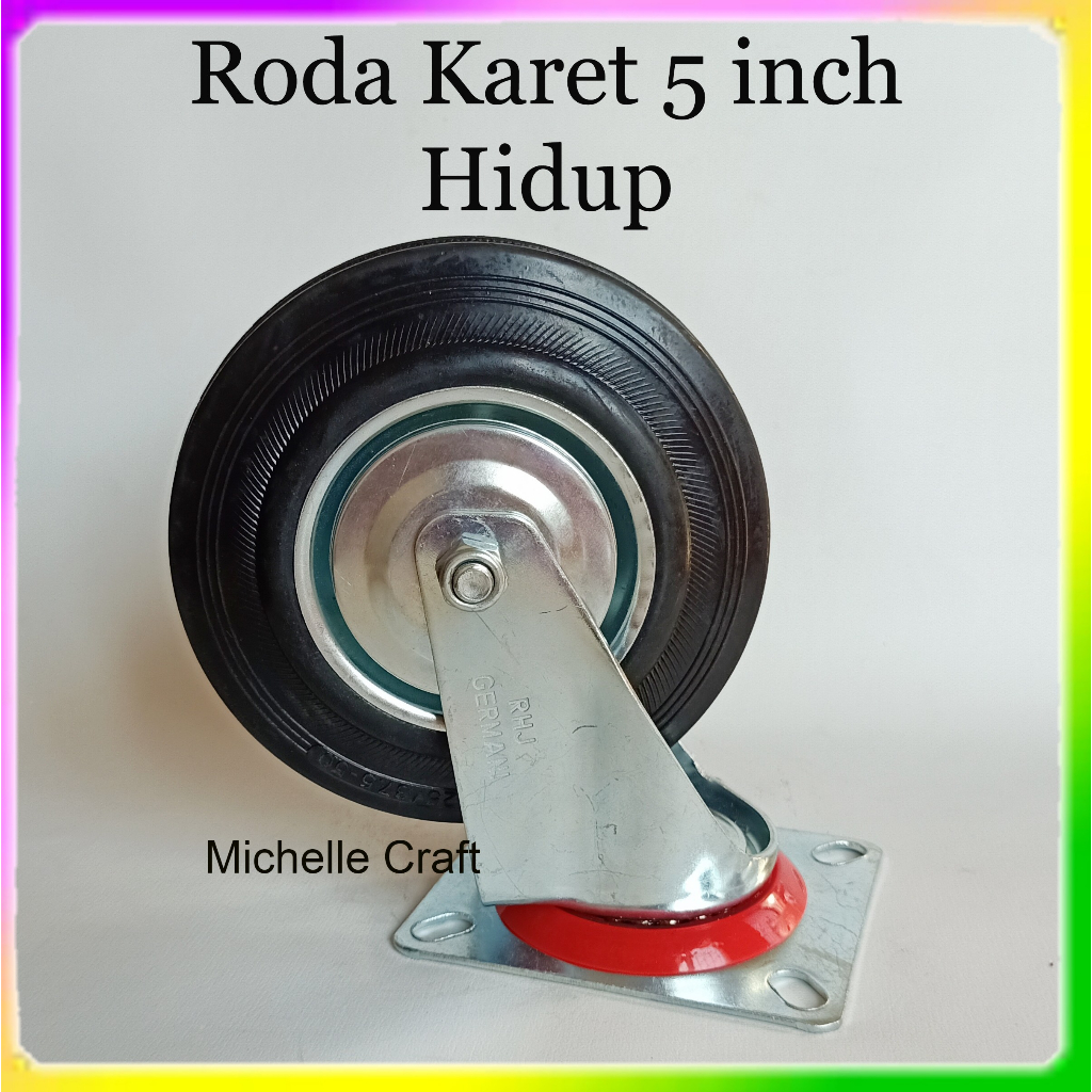 Roda troli 5" Mati/Hidup/Rem roda etalase roda karet 3 inch
