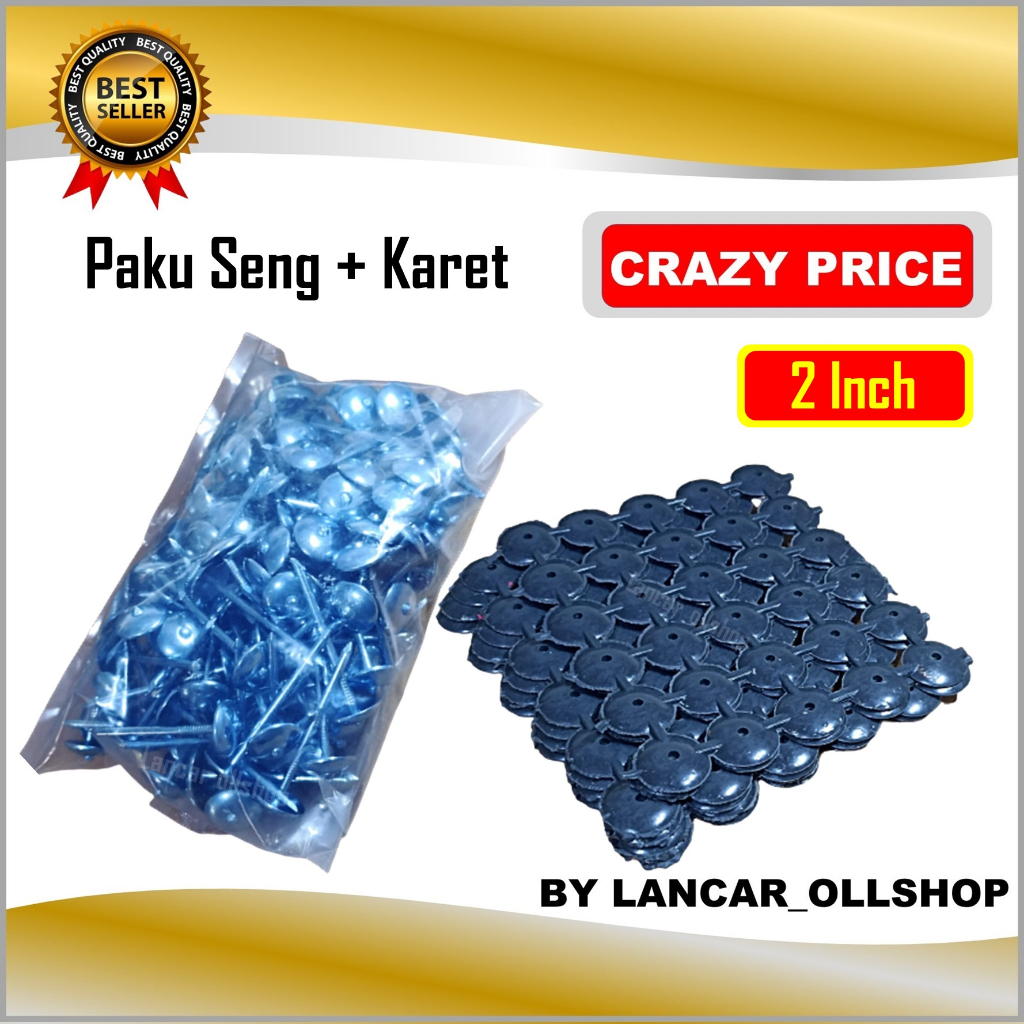 PAKET Paku Seng Asbes Payung 5 Cm 2 Inch Harga 1 Pack + Karet Paku Payung Atap Spandek