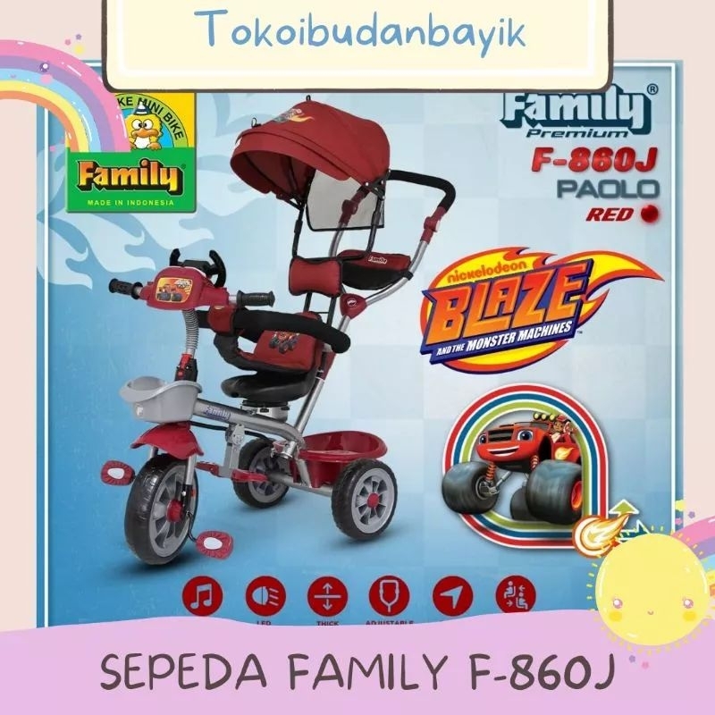 BISA COD READY SEPEDA ANAK RODA TIGA FAMILY F860J/DUDUKAN BISA DIPUTAR/CANOPI/MUSIK