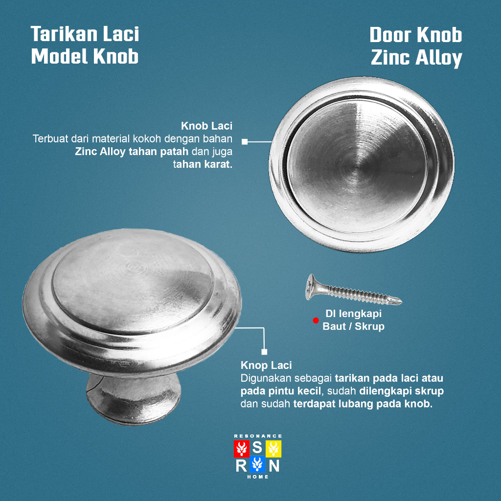 Tarikan Knop Laci Lemari Bulat Silver Resonance Home