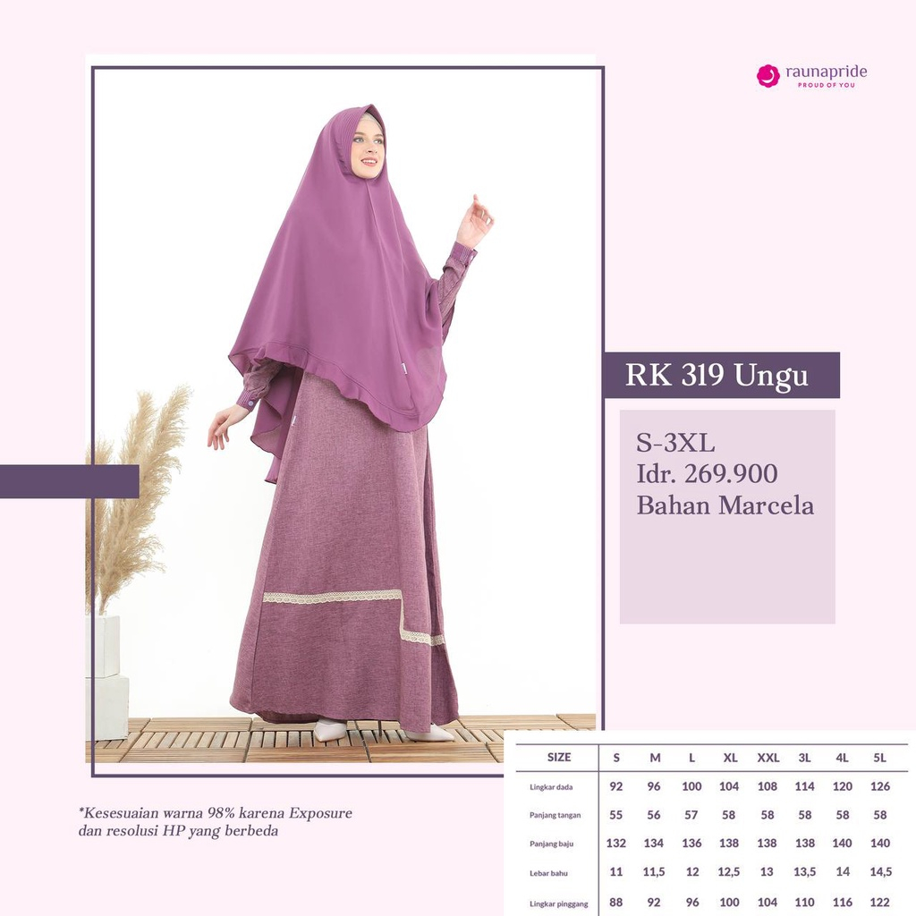 Baju | Dress | Set Khimar | Gamis Dewasa | Jubah Wanita | by Rauna | RK 319 | Ungu | Fashion Muslim