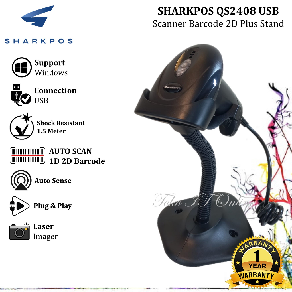 SHARKPOS QS2408 BARCODE QR SCANNER 2D QS 2408 USB BLUETOOTH SCAN QR RESI FAKTUR QS2420 KS-606 BS608 BS609