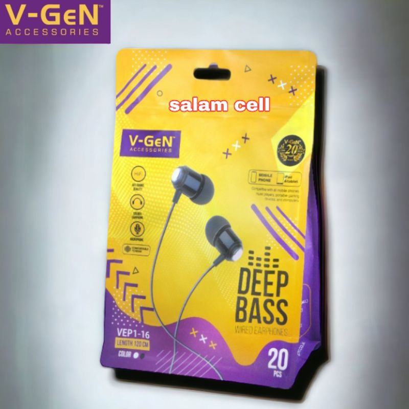 Headset V-Gen VEP1-16 1Pack Isi 20pcs VGeN VEP1 16 Wired Earphones Original