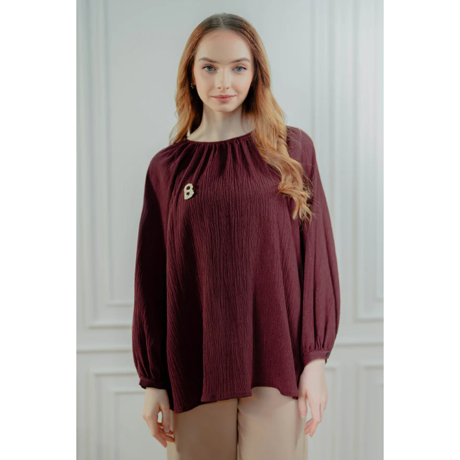 Nara Raglan Sleeve Shirt - Maroon By Benang Jarum XS S M L XL XXL buttonscarves series voal frozen d