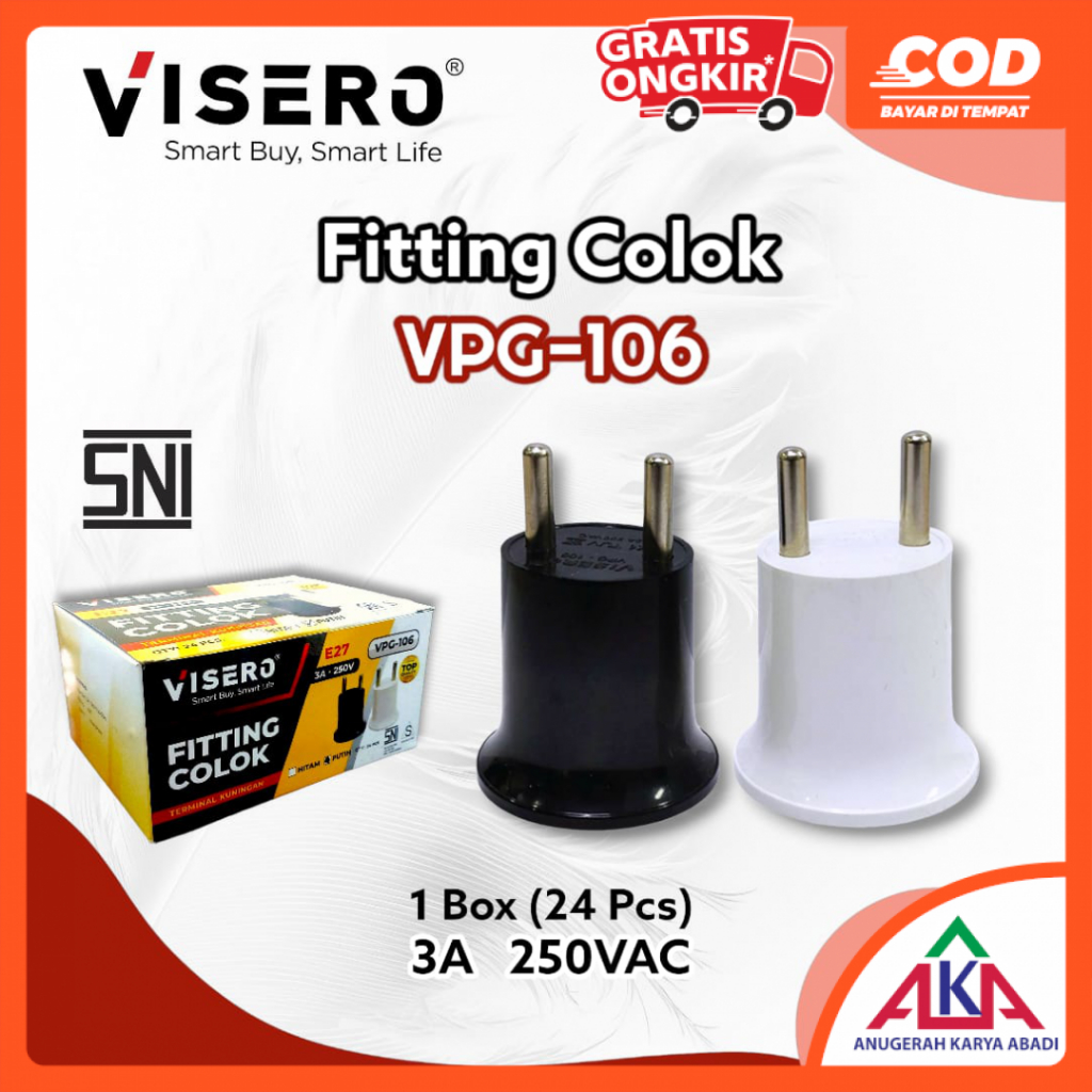 Fitting Colok Putih / Hitam VISERO VPG-106 E27 3A 250V Terminal Kuningan SNI