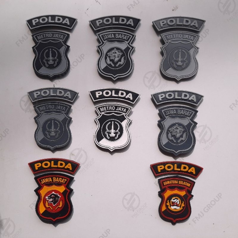 Set Bet POLDA METRO JAYA, JAWA BARAT, SUMATERA Emblem Patch Karet Rubber Velcro