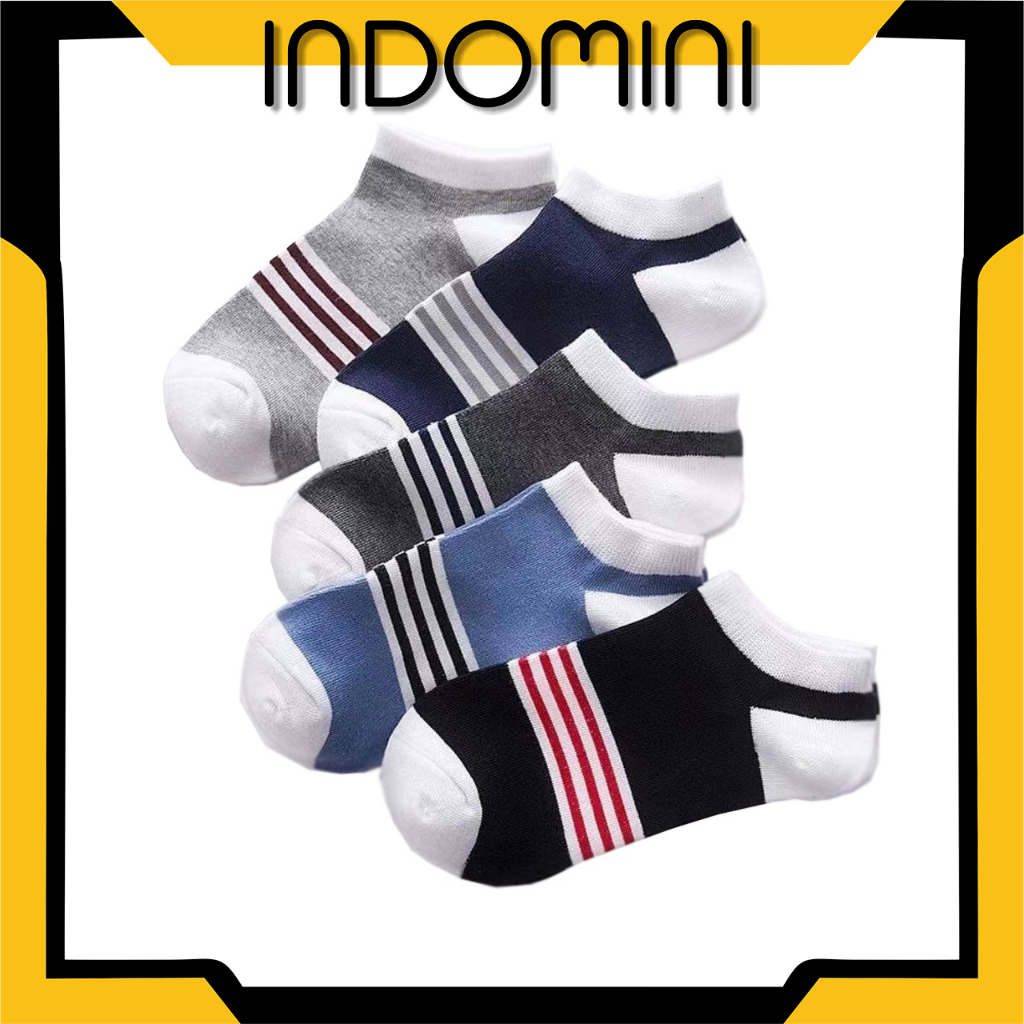 INDOMINI Kaos Kaki Motif Tiga Garis Lucu / Kaos Kaki Laki-Laki Perempuan / Ankle Socks Korean Fashion KK146