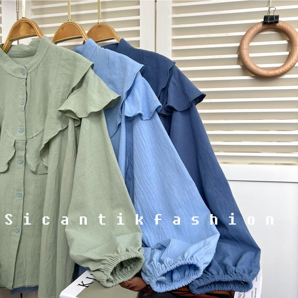 Kemeja Wanita Style Korea / Kemeja Kekinian / Kemeja Linen Angel Premium / Shirt Wanita