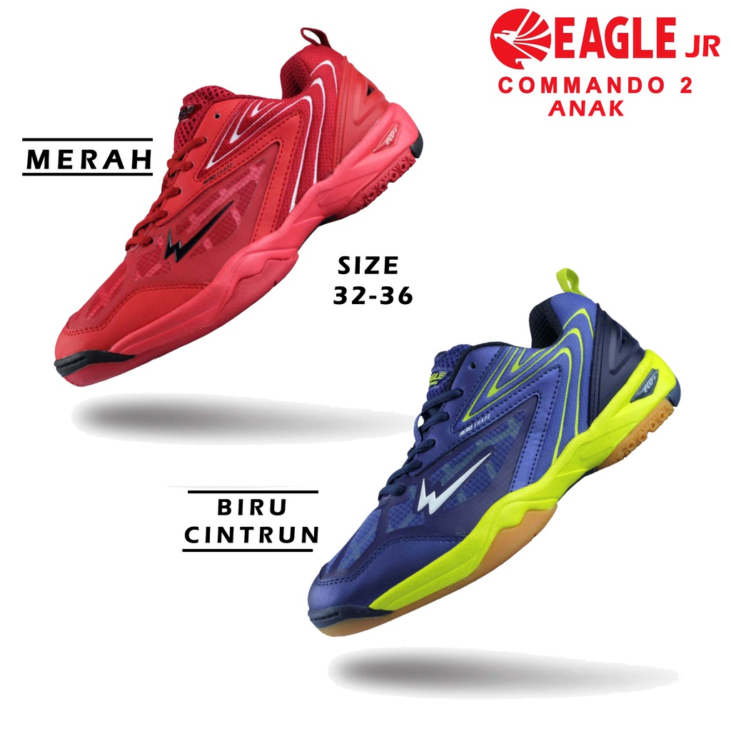 [Ready Stok] Sepatu Badminton Anak Commando 2 Jr Eagle Shoes Original, Size 33 & 34