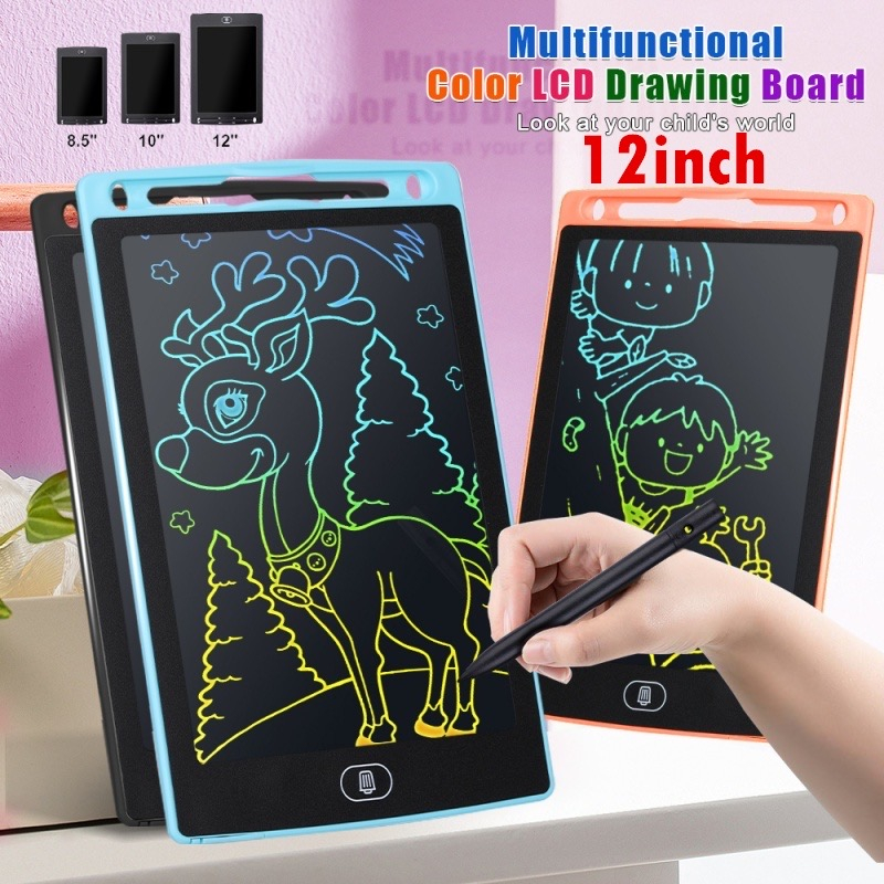 Drawing Writing Tablet 8.5 inch 10 inch 12 inch Colour Warna Rainbow Papan Tulis Anak Digital Warna LED with PEN Edukasi Anak