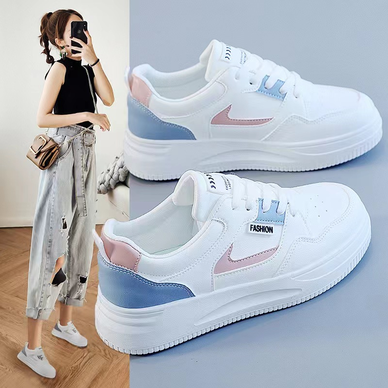 Sepatu Sneakers Premium Putih Import Wanita Dewasa Terbaru Original Casual Cewek R07-Blue