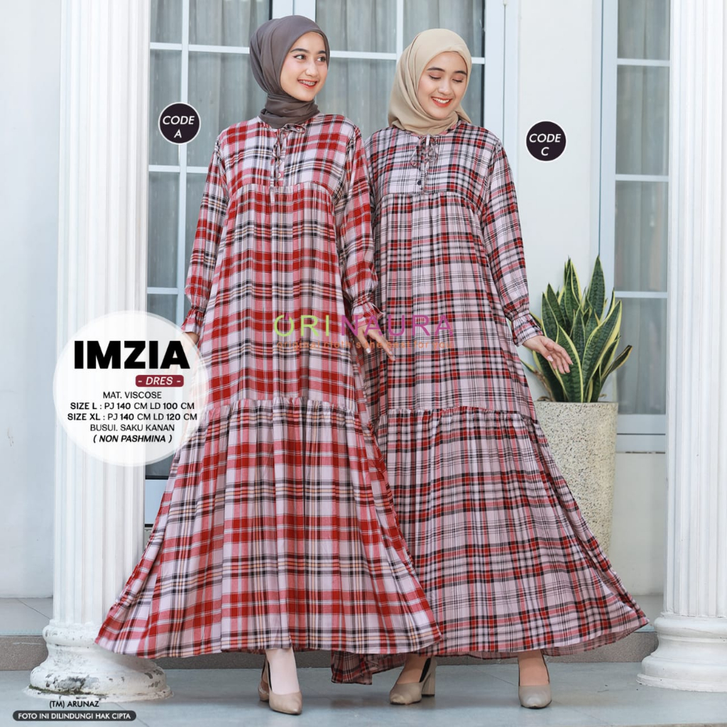 Imzia Dress Gamis Motif Kotak Original Produk By Orinaura