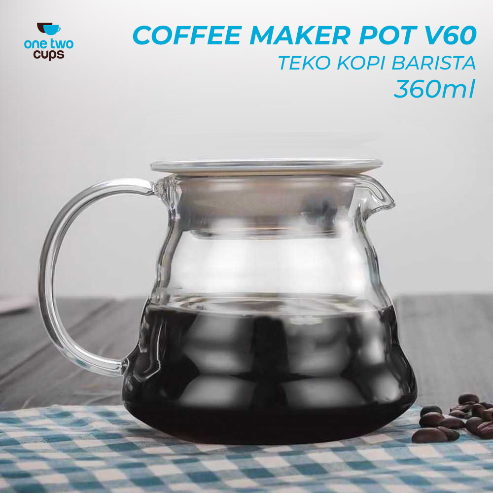 One Two Cups Coffee Maker Pot V60 Drip Kettle Teko Kopi Barista Borosilicate Glass SE101