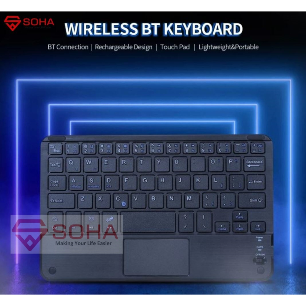 Wireless Keyboard Koneksi Bluetooth Keyboard Biasa / Trackpad Touchpad Untuk Tablet Ipad Android Phone