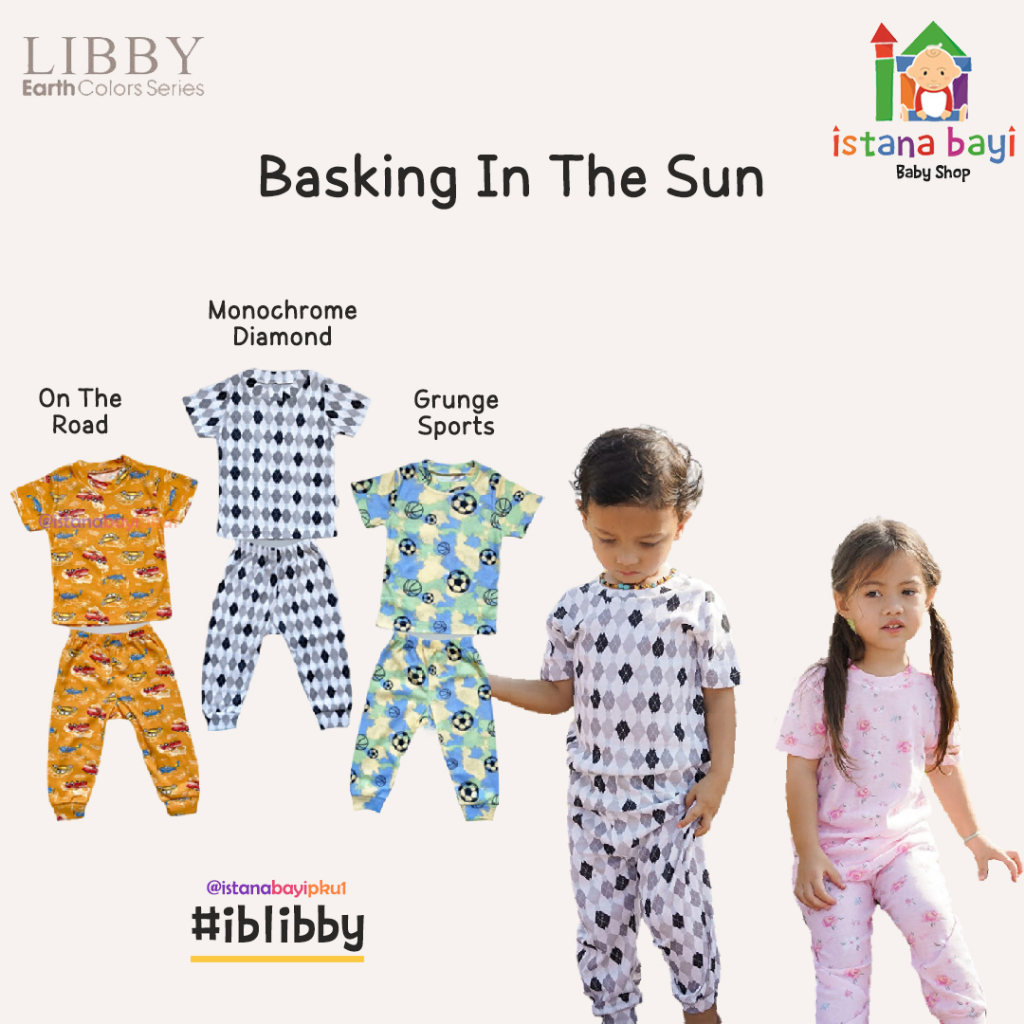 Libby Baby Setelan Oblong Cotton Rib Tipis Baju Pendek Celana Panjang Boy &amp; Girl - Libby Series Motif Basking In The Sun - LIBBY BAJU ANAK MURAH