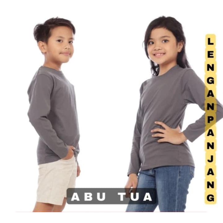 Kaos polos anak ABU-ABU lengan panjang - kaos polos anak abu abu - kaos Oblong anak - KAOS POLOS ANA