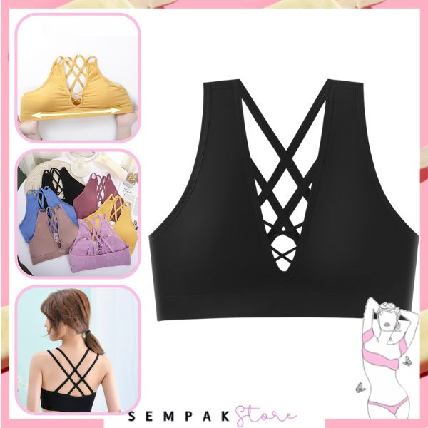 SS Bra Wanita Tanpa Kawat 6830 BH Sport Push Up InStyle Senam Zumba Jogging Yoga Busa Tebal Crop Top Ala Korea Pakaian Dalam Wanita Bra Fashion Tali Silang Kecil Cup Murah Import