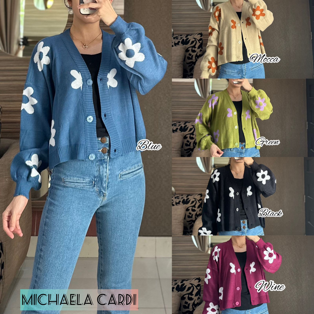 CARDIGAN RAJUT MICHAELA / ATASAN RAJUT / OUTER RAJUT BUNGA PREMIUM