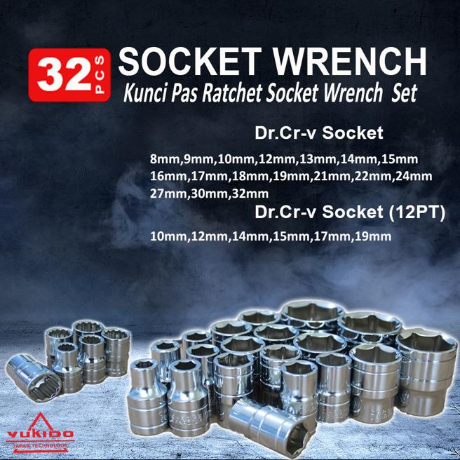 Mata Socket Extention Impact Socket Kunci Shock Sock Sok Set 10pcs-20 Pcs 1/2 inch Socket Sock Set / Kunci Sok Set 32pcs