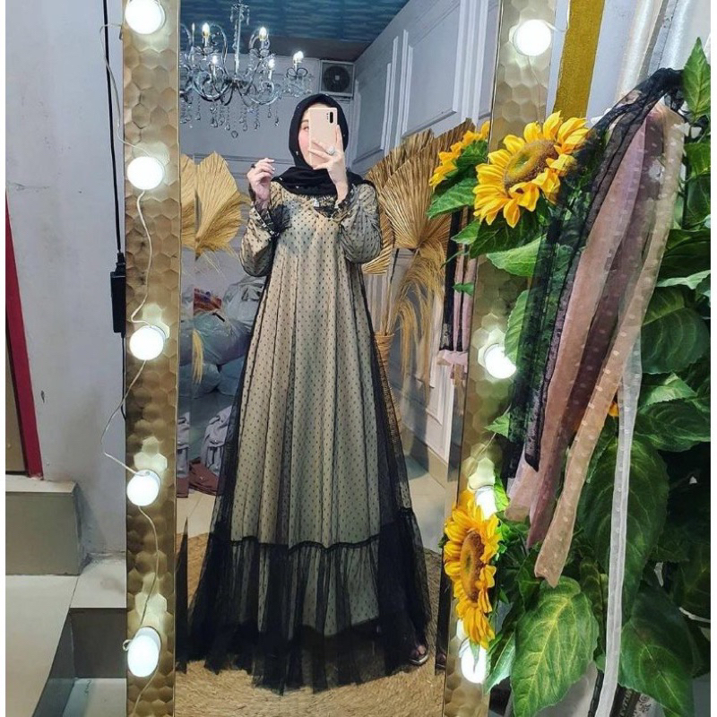 Gamis ozias Azkia tile warna Tutu mutiara Dada Dress Kondangan Gamis Lebaran tutu Pesta  Mymyfashion