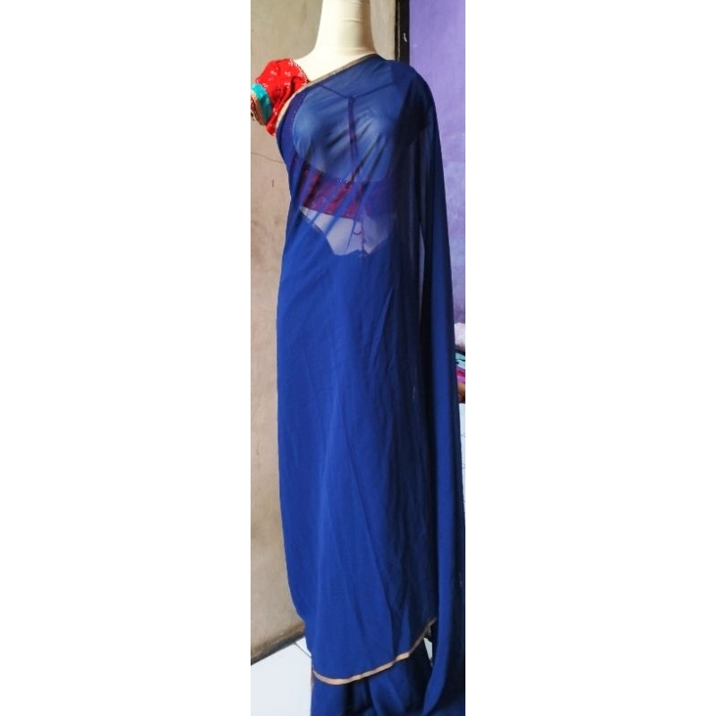 baju india saree sifon polos navy