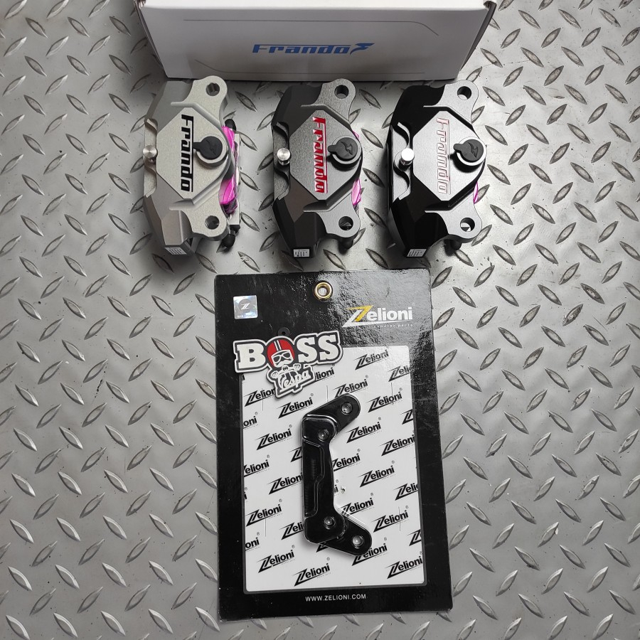 Kaliper Frando 2 Piston CNC + Bracket Zelioni For Rear Disc Brake