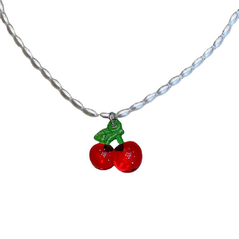 PROMO 7.7 Kalung Wanita Hiasan Bandul Buah Lucu Unik Fancy Strawberry Cherry Apel Mutiara Import