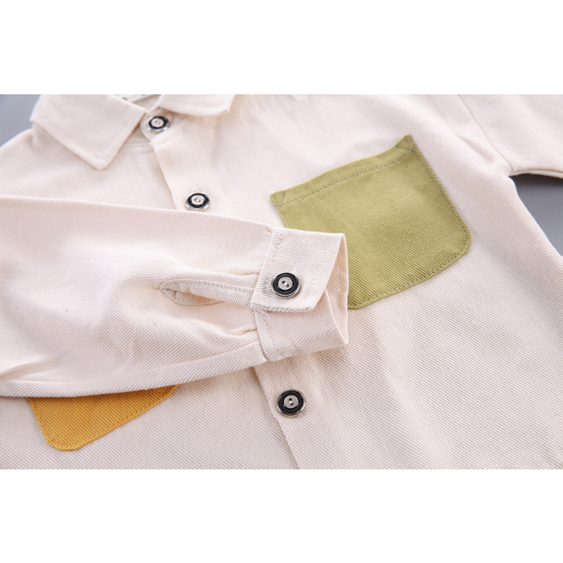 SETELAN BAJU ANAK laki-laki 6 bulan- 5 tahun motif pocket cream / pakaian baby boy keren