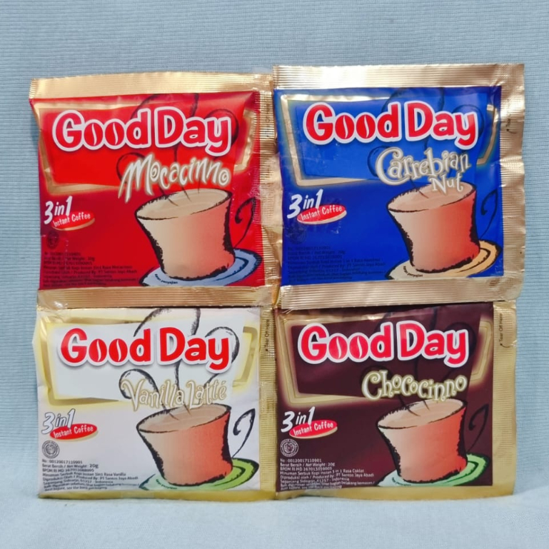 

Good Day Vanilla Latte / Mocacinno / Carrebian Nut / Chococinno (1 Renteng isi 10 Pcs)