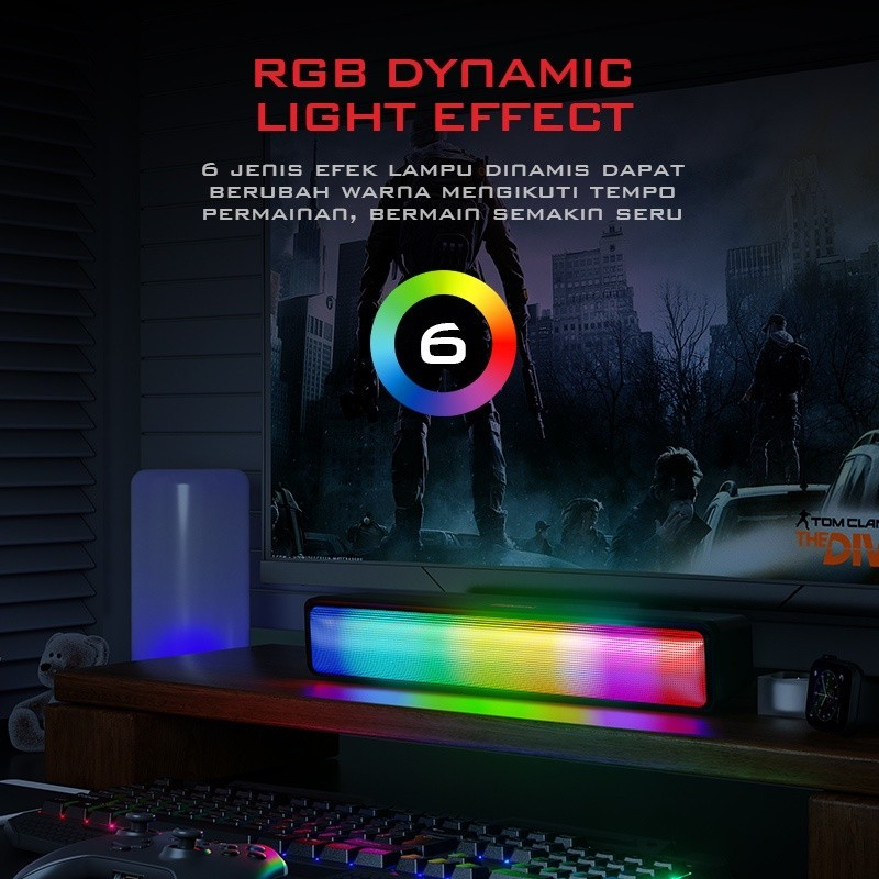 GAMEN GS8 Speaker Soundbar Gaming RGB Light Bass Komputer Laptop