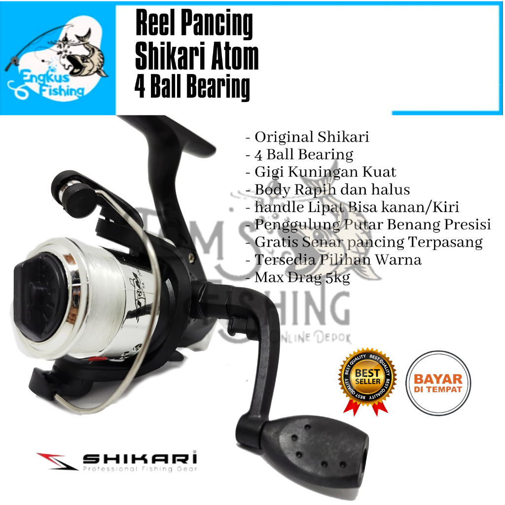 Set Paket Pancing Lengkap Reel Shikari Atom &amp; Joran 1,5M (Bonus Kail dll) 4 Bearing Murah - Engkus Fishing