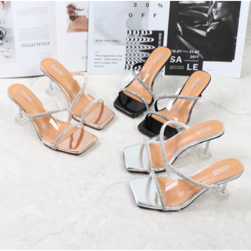 high heel tali import hak kaca menarik pu02